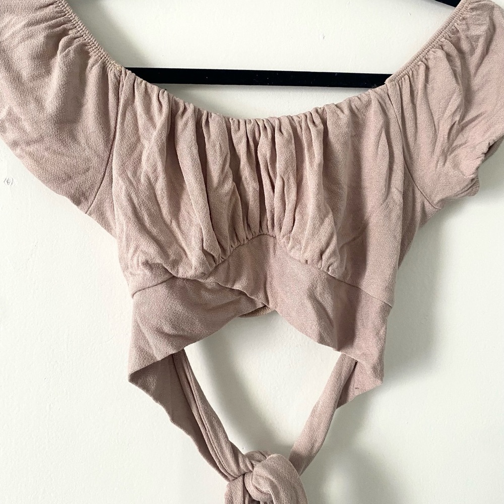 M Boutique Room Service Pink Crop Wrap top size L